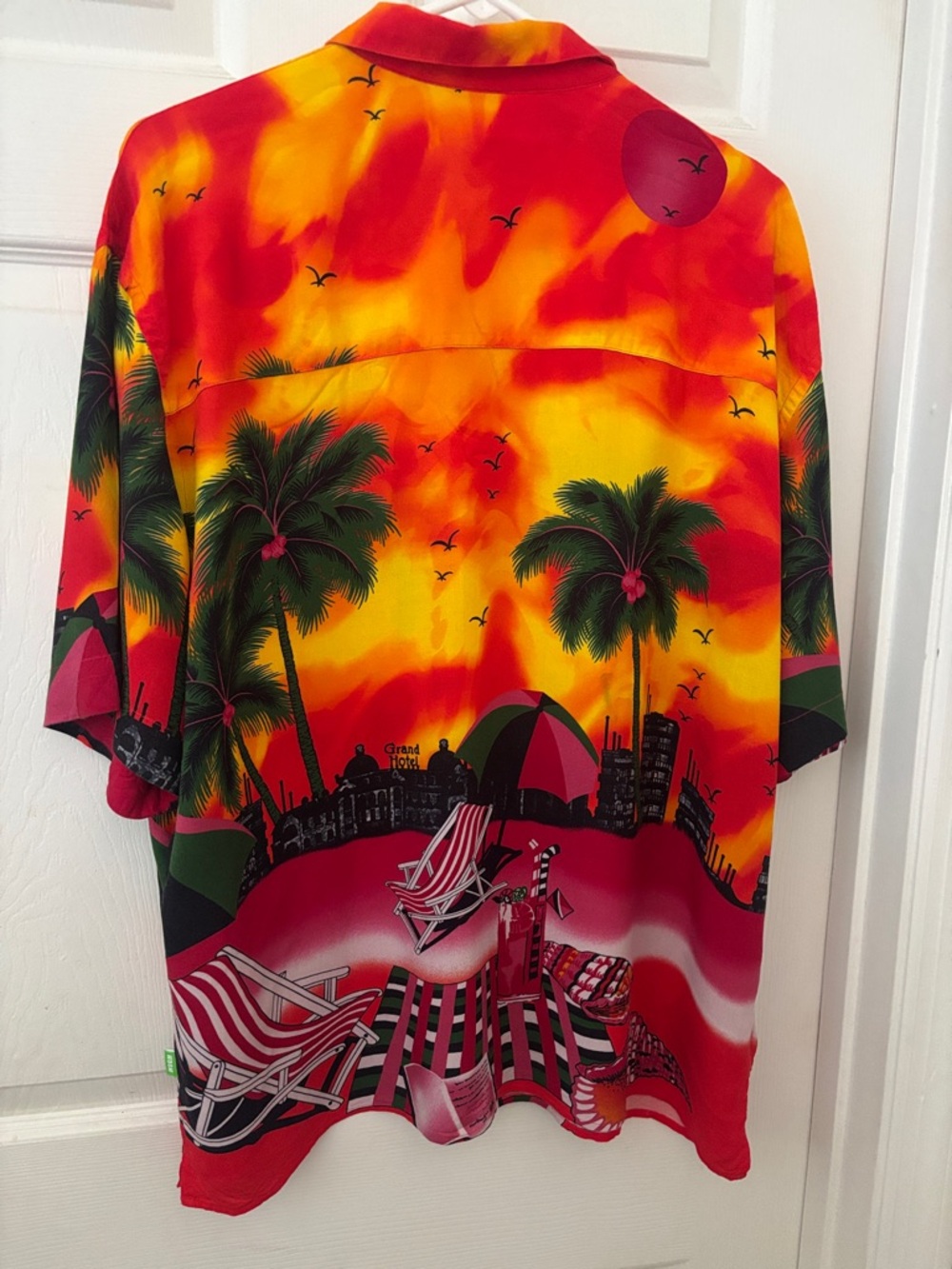 MSGM Red and Yellow Tropical Palm Print Button-Down Shirt - Picture 3 of 9